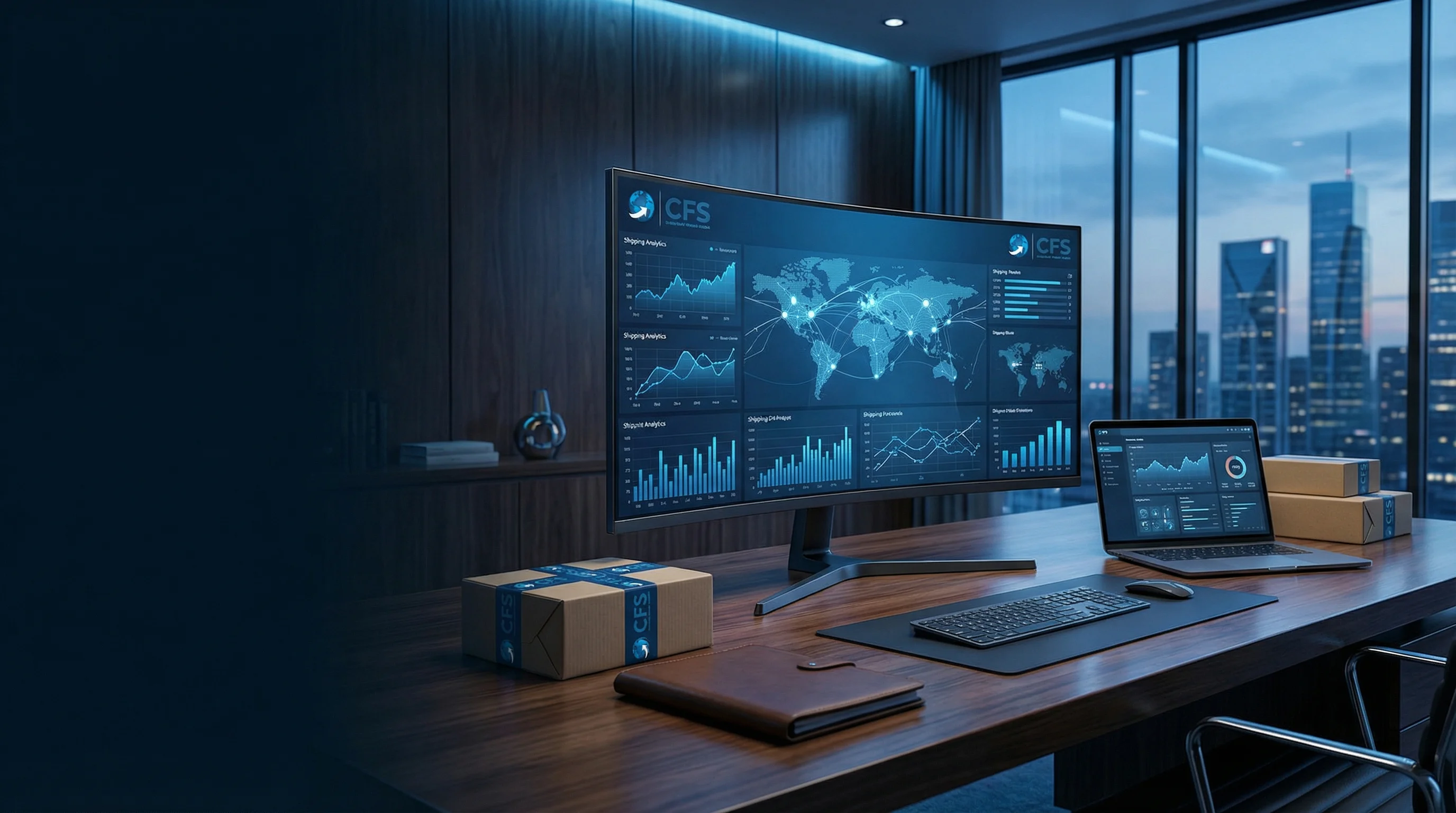 CFS shipping analytics dashboard with global logistics monitoring